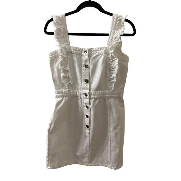 Élan Denim Ruffle Button Front Jumper Dress Sz M - Picture 2 of 10